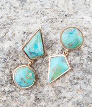 Load image into Gallery viewer, Miss-Matched Blue Turquoise Golden Post Earrings