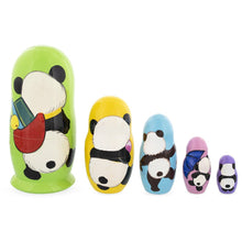 Load image into Gallery viewer, Set of 5 Panda Wooden Nesting Dolls 6 Inches