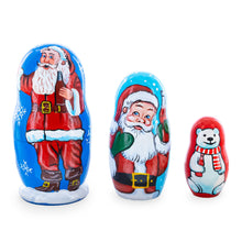 Load image into Gallery viewer, 3 Santa and Polar Bear Wooden Nesting Dolls 4.25 Inches