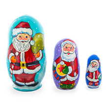 Load image into Gallery viewer, Set of 3 Santa with Gifts Wooden Nesting Dolls Figurines 4.25 Inches