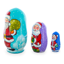 Load image into Gallery viewer, Set of 3 Santa with Gifts Wooden Nesting Dolls Figurines 4.25 Inches