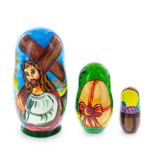 Load image into Gallery viewer, Set of 3 Jesus with Cross, Easter Eggs Wooden Nesting Dolls 4.25 Inches