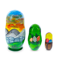 Load image into Gallery viewer, Set of 3 Jesus with Cross, Easter Eggs Wooden Nesting Dolls 4.25 Inches