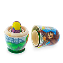 Load image into Gallery viewer, Set of 3 Jesus with Cross, Easter Eggs Wooden Nesting Dolls 4.25 Inches