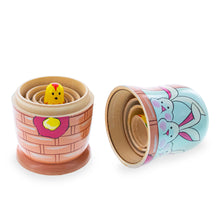 Load image into Gallery viewer, 5 Bunnies, Chick with Easter Eggs Wicker Basket Wooden Nesting Dolls 6 Inches