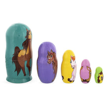 Load image into Gallery viewer, Set of 5 Horses Wooden Nesting Dolls 6 Inches