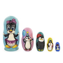 Load image into Gallery viewer, Set of 5 Penguins Wooden Nesting Dolls 6 Inches