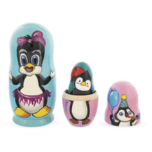 Load image into Gallery viewer, Set of 5 Penguins Wooden Nesting Dolls 6 Inches