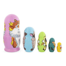 Load image into Gallery viewer, Set of 5 Colorful Cats Wooden Nesting Dolls 6 Inches