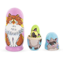 Load image into Gallery viewer, Set of 5 Colorful Cats Wooden Nesting Dolls 6 Inches