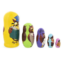 Load image into Gallery viewer, Set of 5 Owls Professors Wooden Nesting Dolls 6 Inches
