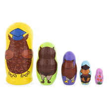 Load image into Gallery viewer, Set of 5 Owls Professors Wooden Nesting Dolls 6 Inches