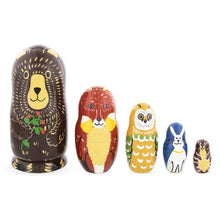 Load image into Gallery viewer, Set of 5 Bear, Fox, Owl, Bunny &amp; Otter Wooden Nesting Dolls 6 Inches