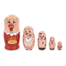 Load image into Gallery viewer, Set of 5 Pigs Celebration Wooden Nesting Dolls 6 Inches