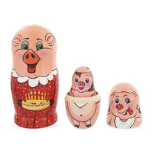Load image into Gallery viewer, Set of 5 Pigs Celebration Wooden Nesting Dolls 6 Inches