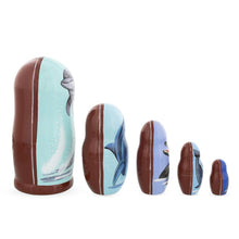 Load image into Gallery viewer, Set of 5 Dolphins Wooden Nesting Dolls 6 Inches