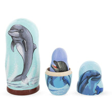 Load image into Gallery viewer, Set of 5 Dolphins Wooden Nesting Dolls 6 Inches