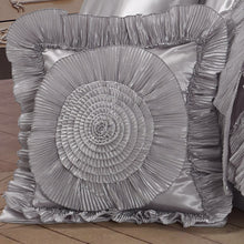 Load image into Gallery viewer, Tache Satin Ruffle Floral Lace Silver Rose Petals Comforter Set (HYZ102)