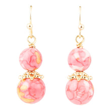 Load image into Gallery viewer, Mottled Pink Jade Golden Drop Earrings