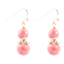 Load image into Gallery viewer, Mottled Pink Jade Golden Drop Earrings