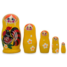 Load image into Gallery viewer, 5 Rooster and Daisies Floral Wooden  Nesting Dolls 4.5 Inches