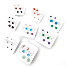 Load image into Gallery viewer, Lilac Green &amp; Sapphire Tiny Earrings Set