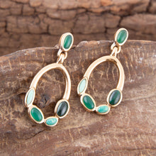 Load image into Gallery viewer, Multi Green Stones Golden Drop Earrings