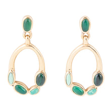 Load image into Gallery viewer, Multi Green Stones Golden Drop Earrings