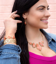Load image into Gallery viewer, Multi Shape Orange Sponge Coral Pendant Gold Necklace