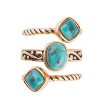 Load image into Gallery viewer, Multi-Shape Blue Turquoise and Golden Trio Ring Set