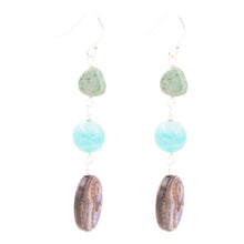 Load image into Gallery viewer, Multicolor Abalone and Blue Magnesite Sterling Silver Drop Earrings