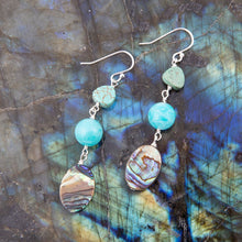 Load image into Gallery viewer, Multicolor Abalone and Blue Magnesite Sterling Silver Drop Earrings