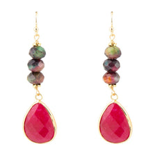 Load image into Gallery viewer, Jeweled Multicolor Tiger's Eye and Pink Agate Golden Drop Earrings