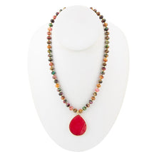 Load image into Gallery viewer, Jeweled Multicolor Tiger's Eye and Pink Jade Pendant Golden Necklace
