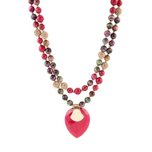 Load image into Gallery viewer, Jeweled Multi-Color Tiger's Eye and Rasberry Quartz Pendant Golden Necklace