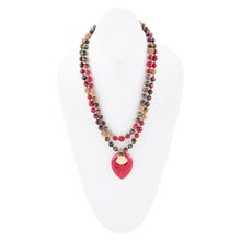 Load image into Gallery viewer, Jeweled Multi-Color Tiger's Eye and Rasberry Quartz Pendant Golden Necklace