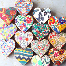 Load image into Gallery viewer, Fabric-Faced Wooden Hearts