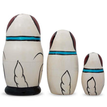 Load image into Gallery viewer, 3 White Dog with Bone Collar Wooden Nesting Dolls Matryoshka 4.25 Inches