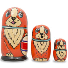 Load image into Gallery viewer, Set of 3 Dogs with Ball  Wooden Nesting Dolls 5 Inches