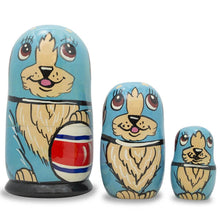 Load image into Gallery viewer, Set of 3 Dogs with Rubber Ball Wooden Nesting Dolls 5 Inches