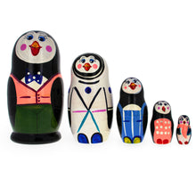 Load image into Gallery viewer, Set of 5 Happy Penguins  Nesting Dolls