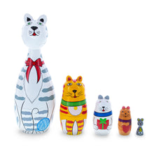 Load image into Gallery viewer, Four Cats and Mouse Wooden Nesting Dolls 7 Inches