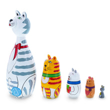Load image into Gallery viewer, Four Cats and Mouse Wooden Nesting Dolls 7 Inches