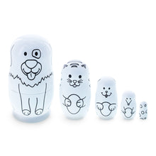 Load image into Gallery viewer, 5 Unpainted Animals Wooden Nesting Dolls Matryoshka 4.75 Inches