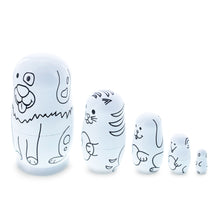 Load image into Gallery viewer, 5 Unpainted Animals Wooden Nesting Dolls Matryoshka 4.75 Inches