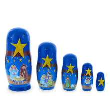 Load image into Gallery viewer, Set of 5 Nativity Scene Set Wooden Nesting Dolls 5.75 Inches