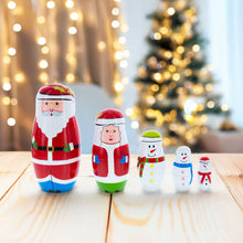 Load image into Gallery viewer, Set of 5 Santa and Snowmen Wooden Nesting Dolls 5.5 Inches