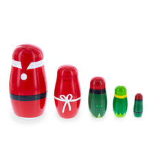 Load image into Gallery viewer, Set of 5 Santa, Mrs. Claus, Elf &amp; Snowman Wooden Nesting Dolls 4.75 Inches