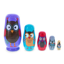 Load image into Gallery viewer, Set of 5 Wise Owls Family Wooden Nesting Dolls 5.75 Inches