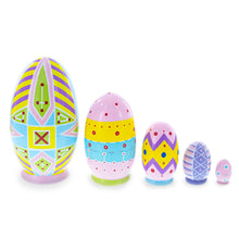 Load image into Gallery viewer, Set of 5 Ukrainian Style Easter Eggs Wooden Nesting Dolls 5 Inches
